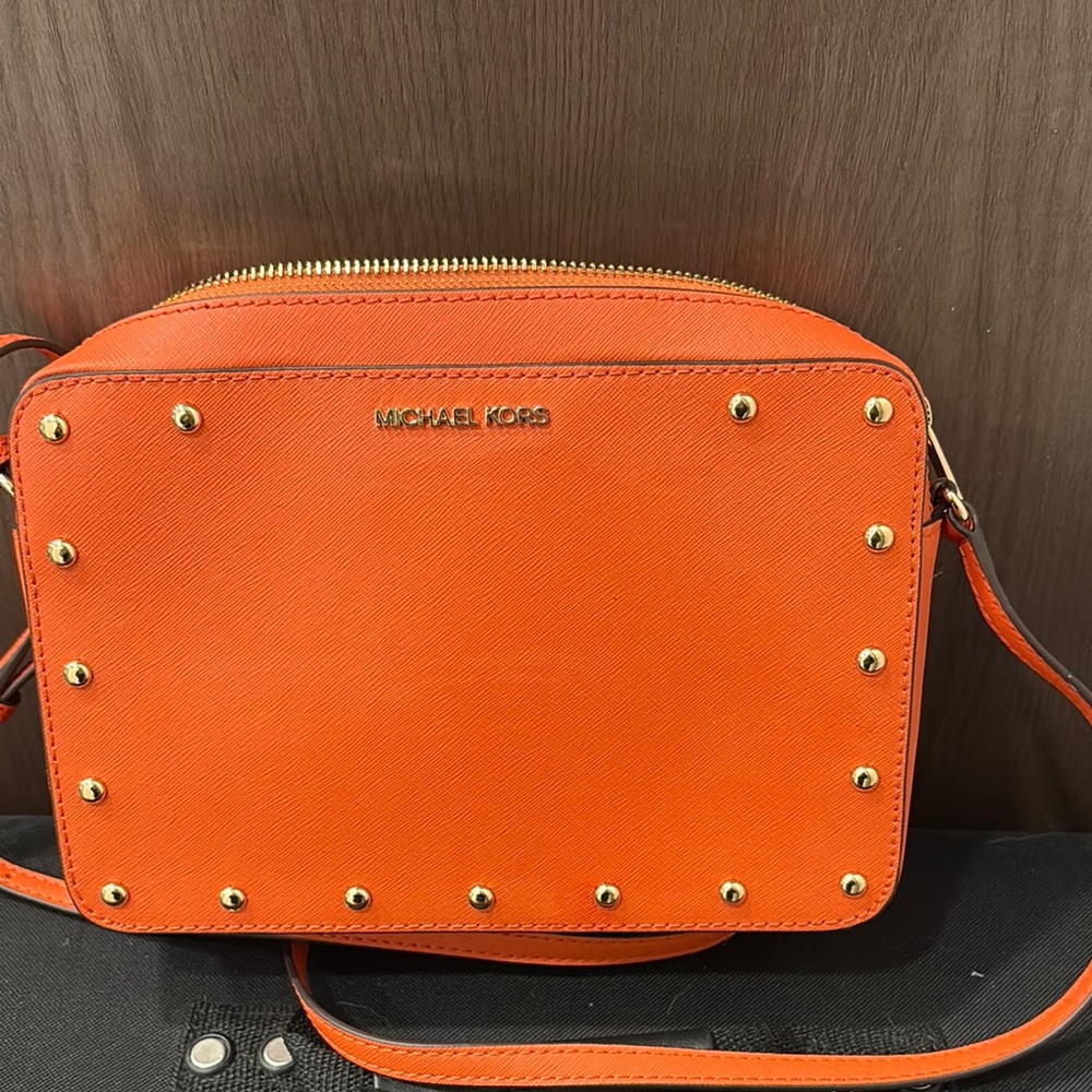 Michael Kors Orange Studded Leather Crossbody